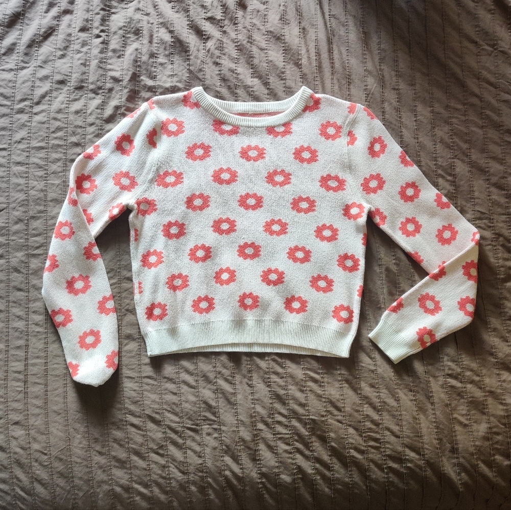 Super Girlie Floral Knit Cropped Sweater Top